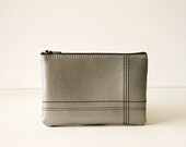 minimalist silver pouch / phone case - "off the grid" : black stitching on metallic silver pleather