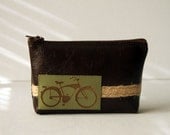 bicycle mini clutch : "easy rider" - green bike & jute braid on espresso pleather