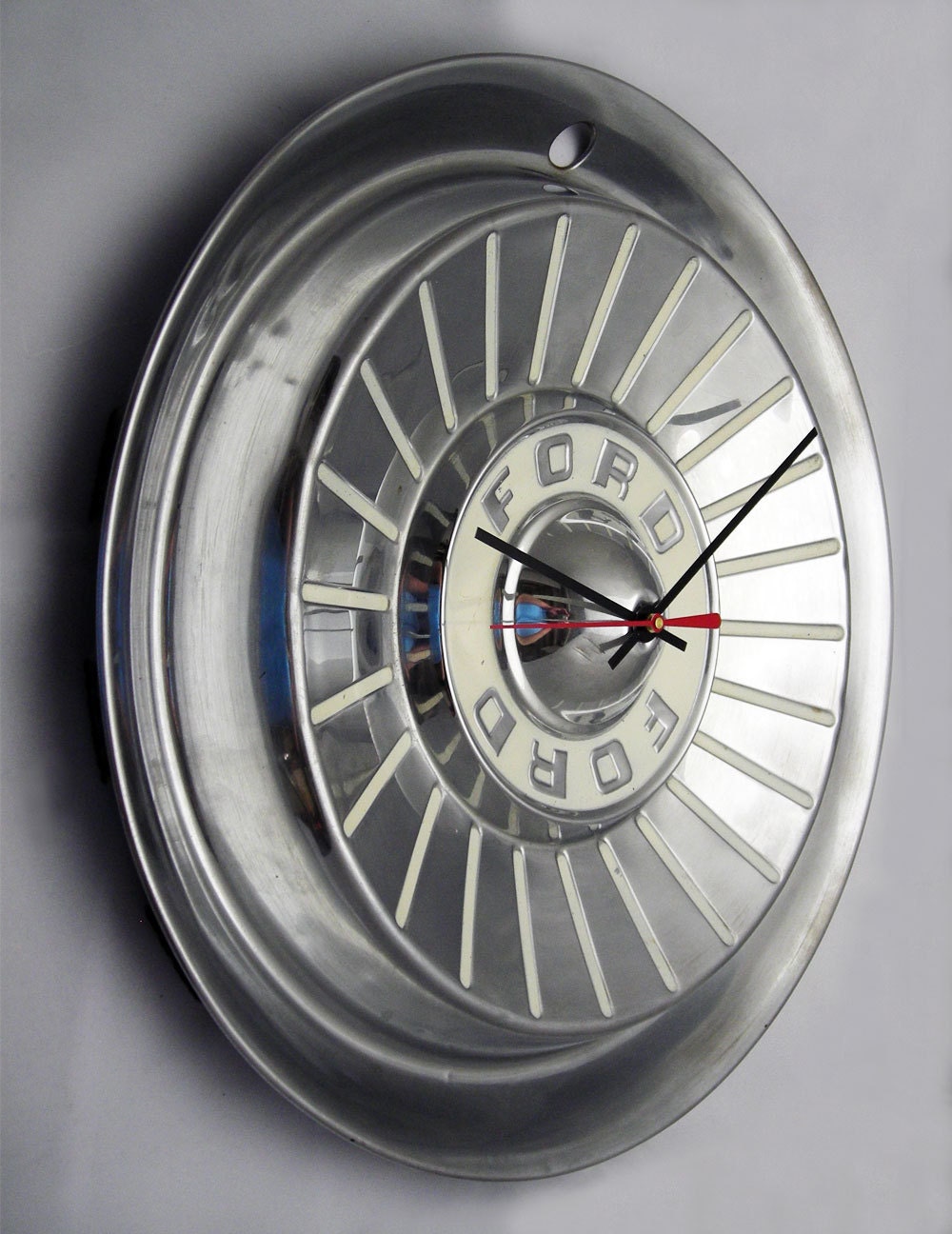 T-Bird Wall Clock made from a 1957 Ford Thunderbird Fairlane Hub Cap - 50's Car Hubcap Clock