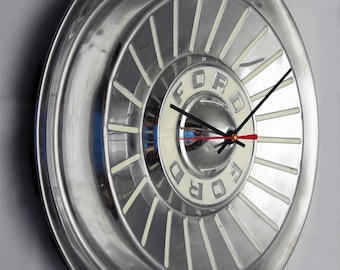 T-Bird Wall Clock made from a 1957 Ford Thunderbird Fairlane Hub Cap - 50's Car Hubcap Clock
