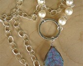 Radiant Drusy and Natural Pearl Sterling Silver Necklace