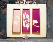 Modern miniature dollhouse tryptic painting 1/12, Sakura violet