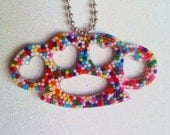 Heart Shaped Sprinkle Brass Knuckle Necklace