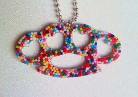 Heart Shaped Sprinkle Brass Knuckle Necklace