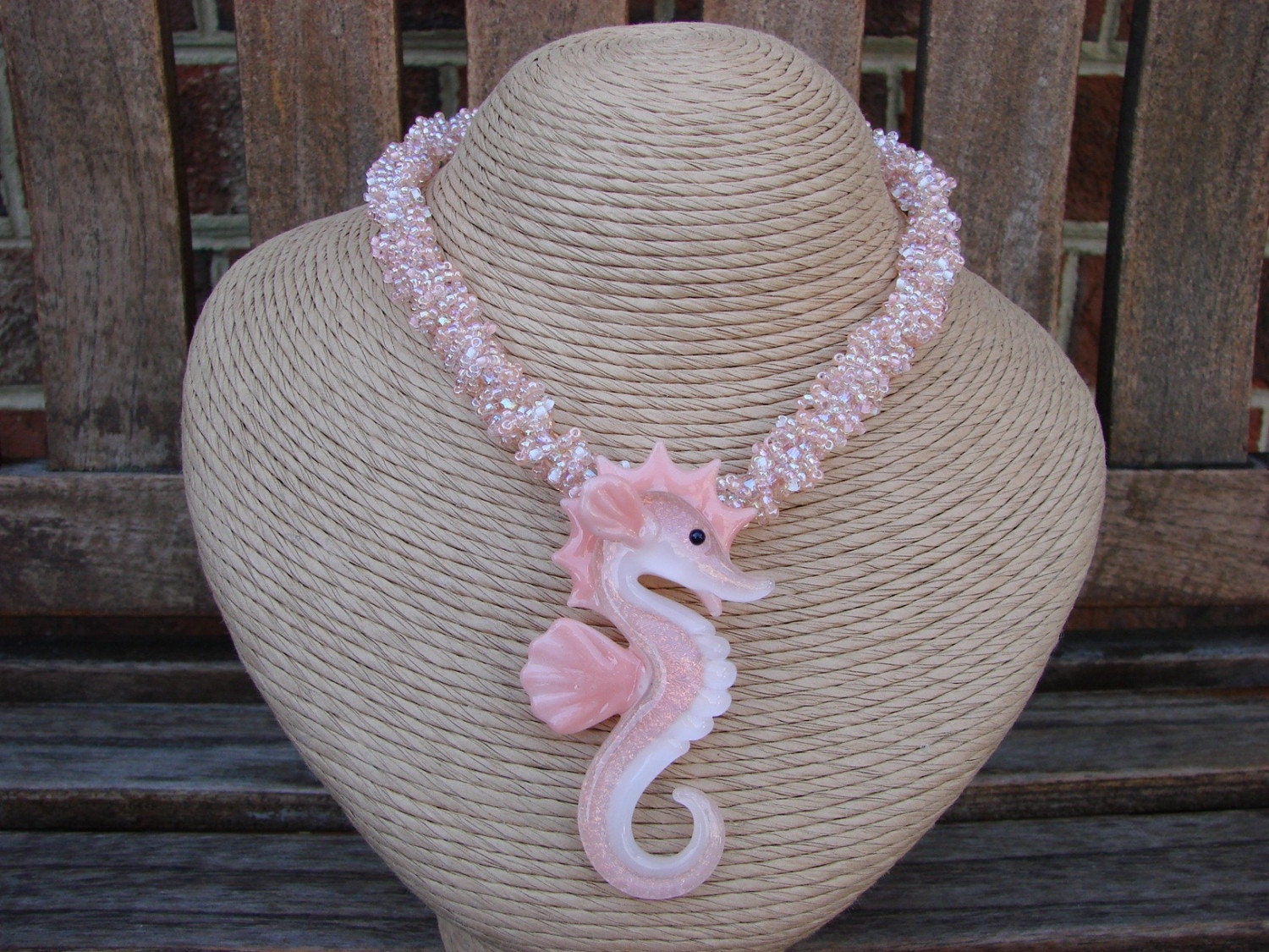 Beaded Coral Series Peach Lampwork Seahorse Necklace... Donia N2Beadz