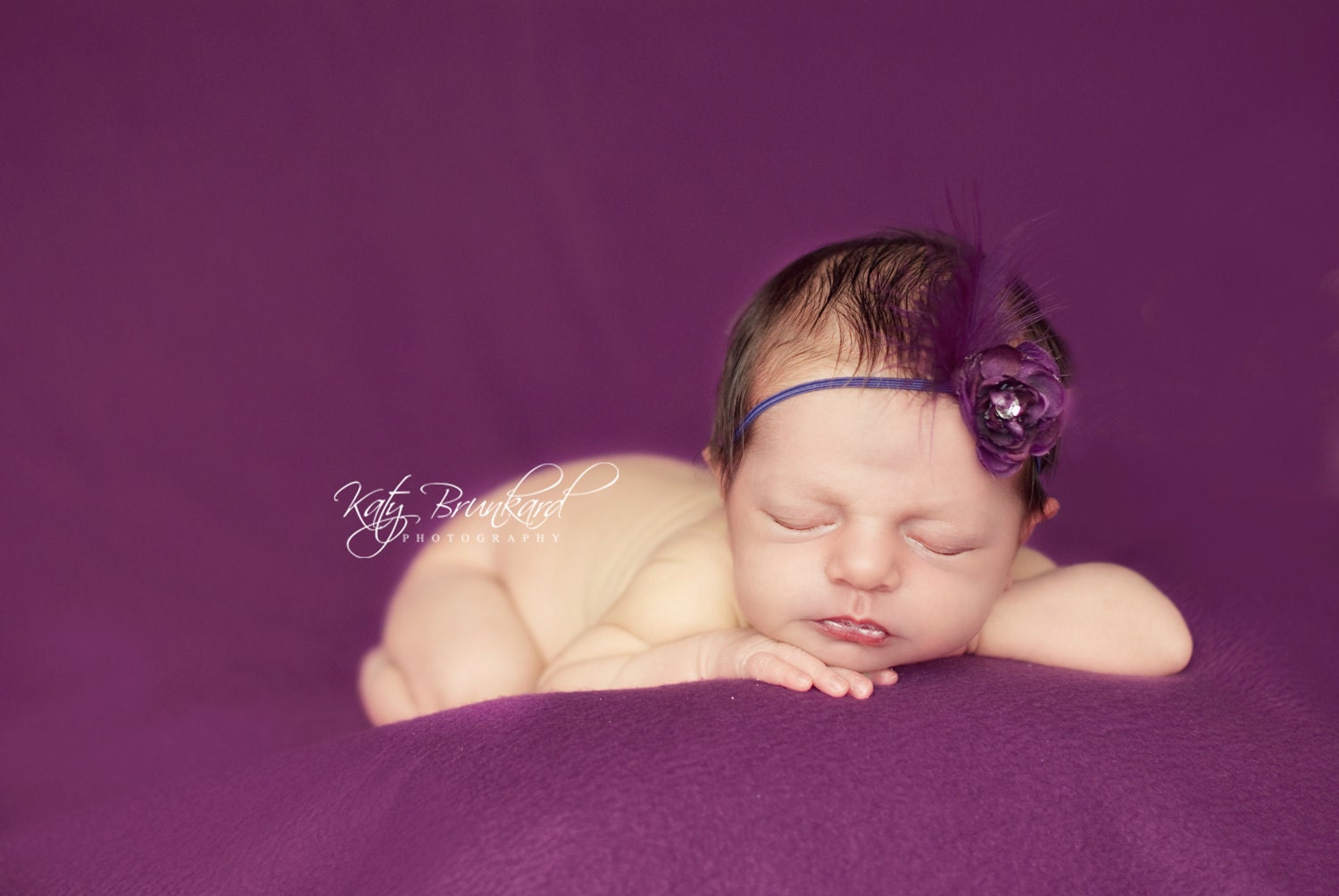 Baby Headband - Infant headband - toddler headband -  Photo prop - Purple flower skinny headband -Feather headband - photo prop