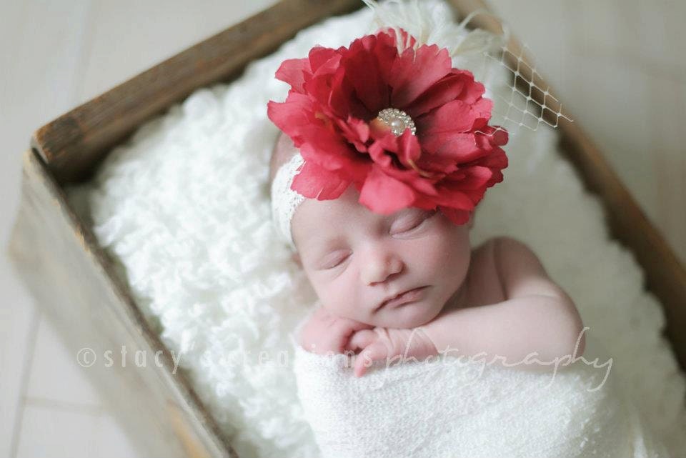Baby headband - infant headband - newborn headband - toddler headband -Flower headband -Red headband - Photo prop - Little girl headbands