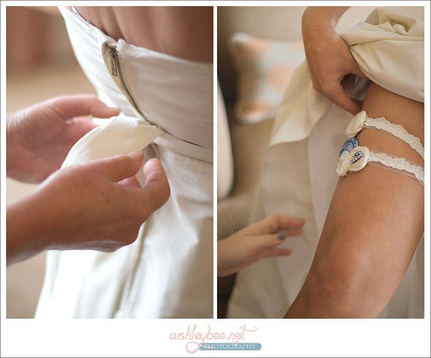 Wedding Garter Set- Something Blue and White