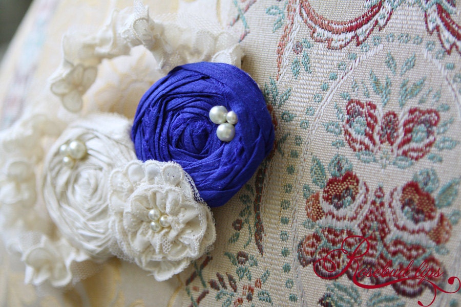 Wedding Garter in Royal Blue and Cream- Perfect gift for bride-to-be (with toss garter)