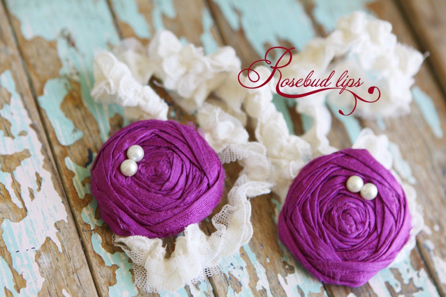 Orchid Wedding Garter SET (includes identical toss garter) perfect for brides to be