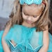 Evelyn Rosebud Headband- Aqua with Red Band