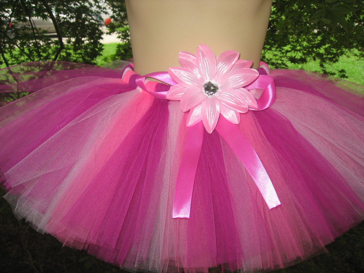 Raspberry Parfait Tutu - A 10 inch Tutu by Cuddlehugs With Free Coordinating Flower Clip