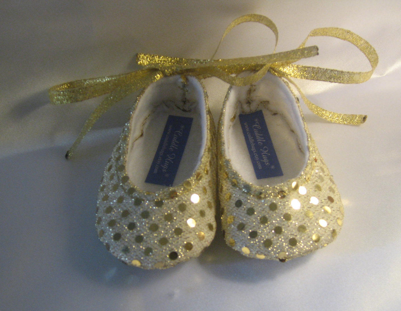 Sweet Isabella Glittering Gold Sparkle Baby Shoes - Ballet Style With Silver Ankle Ties For Infants And Toddlers