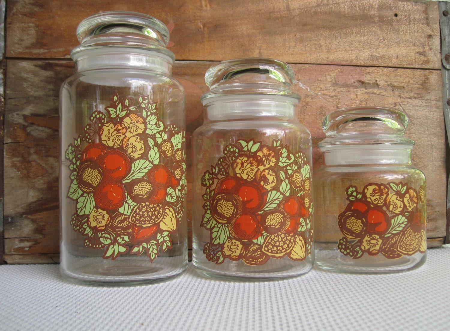 Vintage Canister Set Anchor Hocking Fruit and Nut