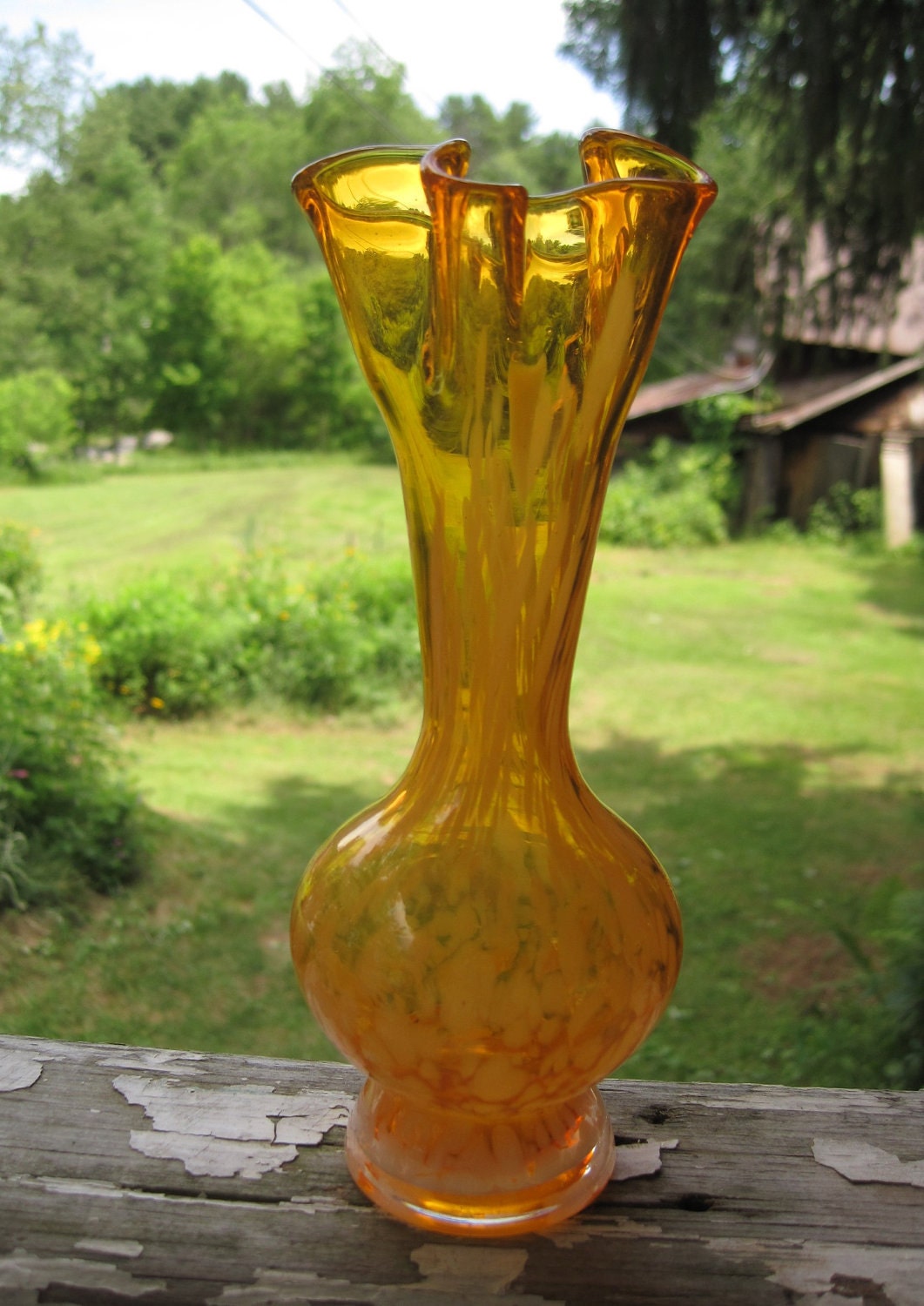 Vintage Orange Glass Hand Blown Vase by corrnucopia on Etsy