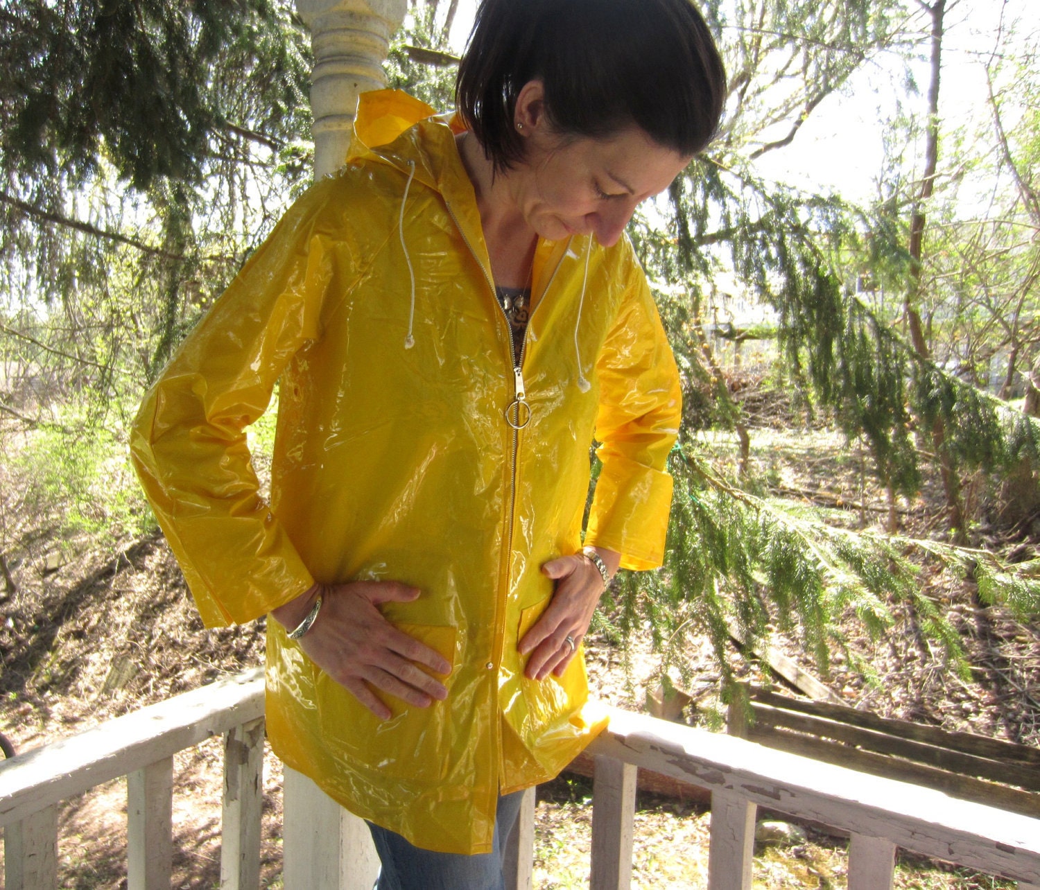 Vintage Raincoat Shiny Yellow Rain Coat by Betmar by corrnucopia