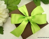 Wedding Favor Box, Chocolate Brown with Lime Green Satin Bow