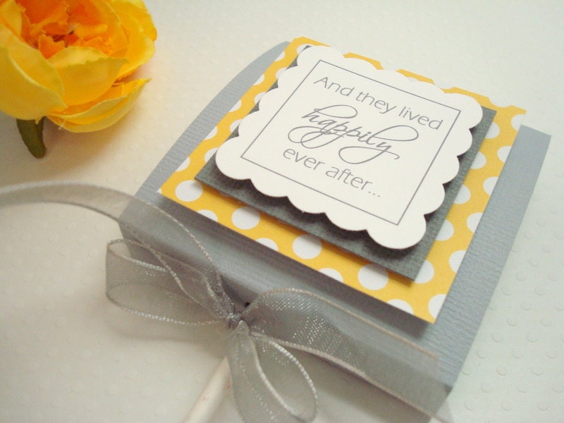 Gray and Yellow Personalized Wedding Lollipop Party Favors, Set of Ten