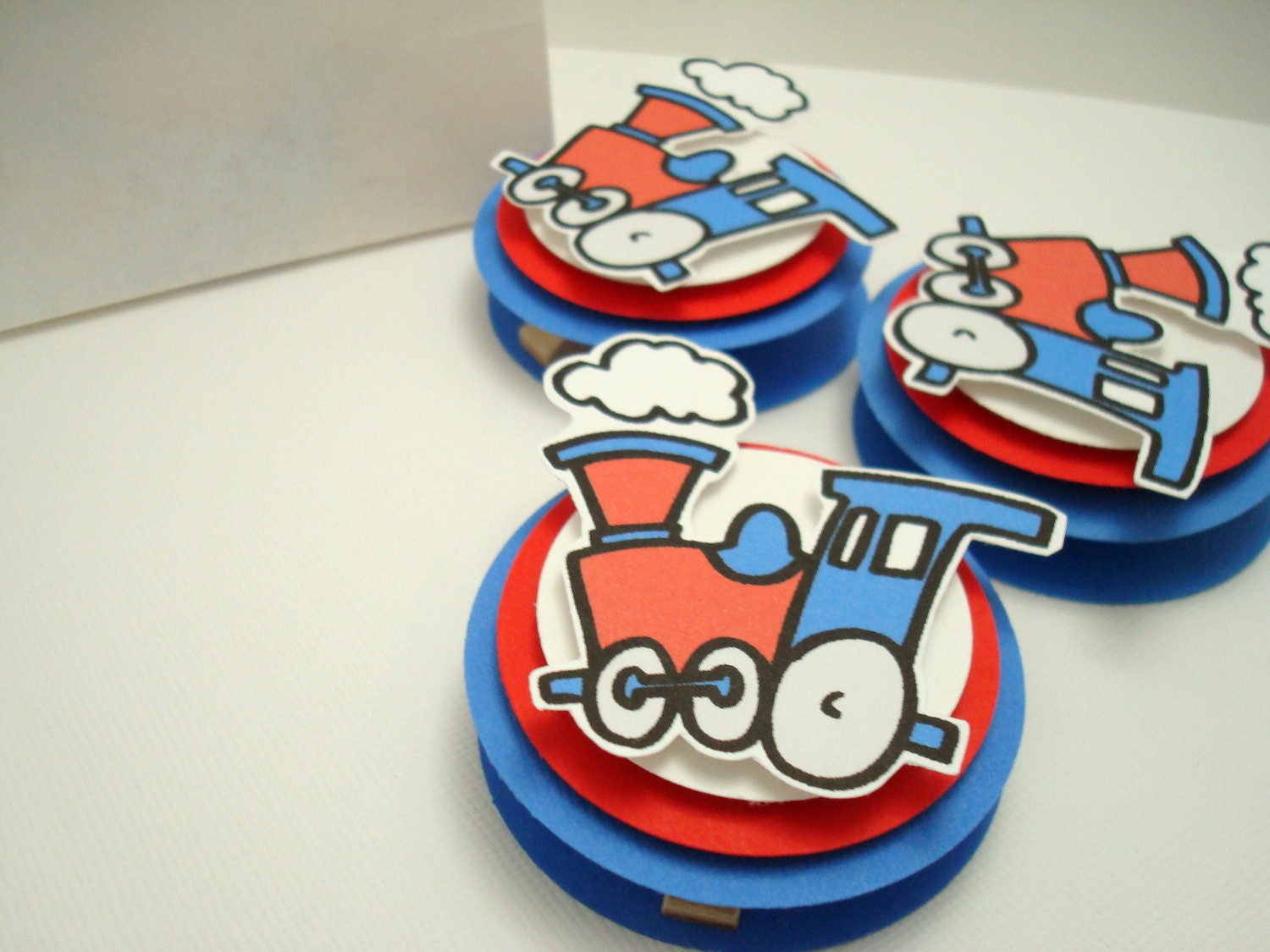 Red and Blue Train Favor Bag Toppers, Set of Ten
