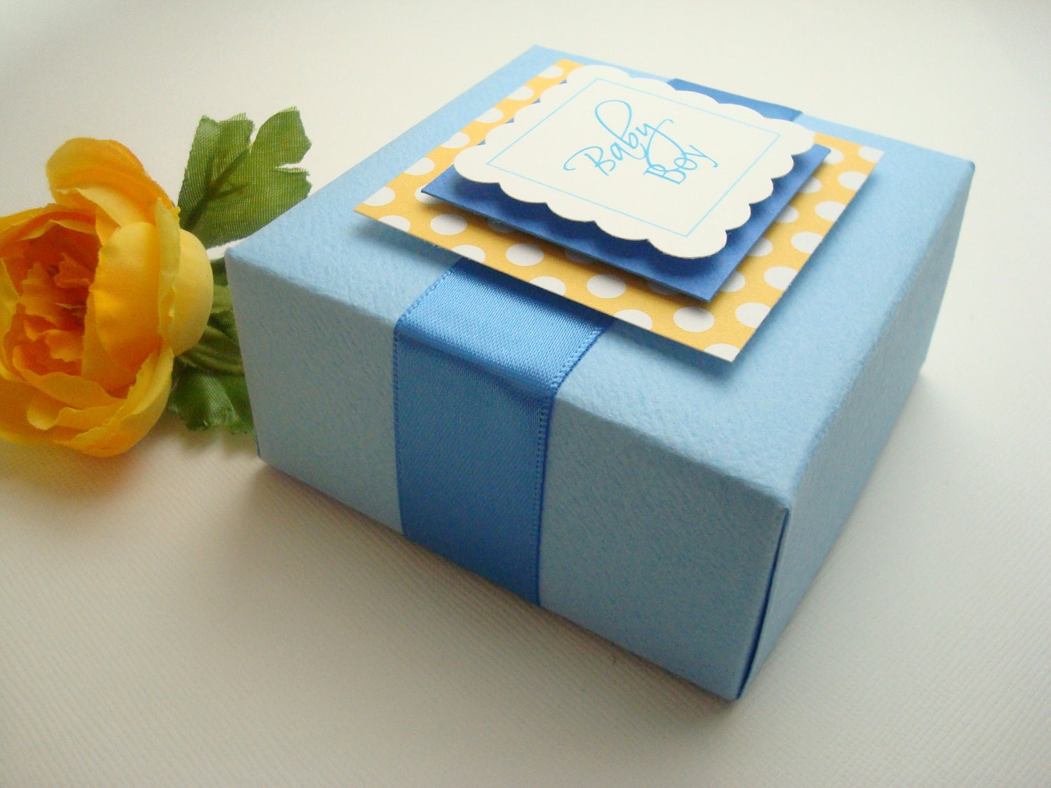 Personalized Favor Boxes, Blue and Yellow, Set of Ten Il_570xn