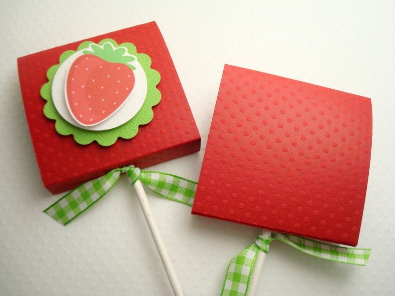 Red Strawberry Topped Lollipop Favors, Set of Ten