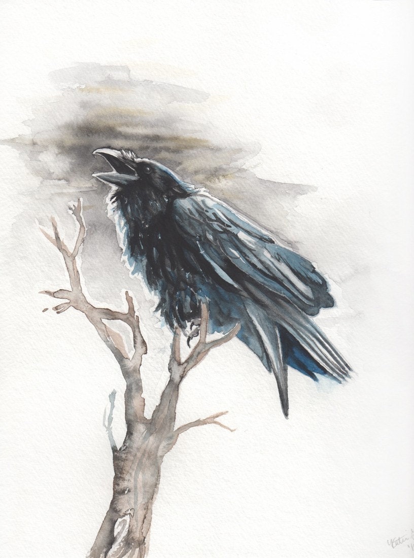 Raven's Call - Print of Original Raven Watercolor Study