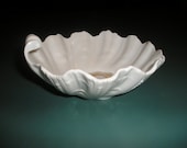 French Limoges Sea Shell Sea Life Scallop Bowl Textured Old White Fine Bone China Dish with gold design inside