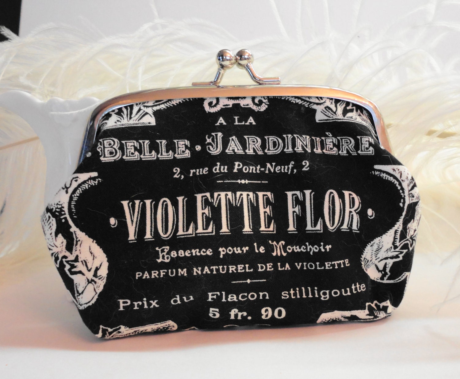 French Black and White Clutch Purse Violette
