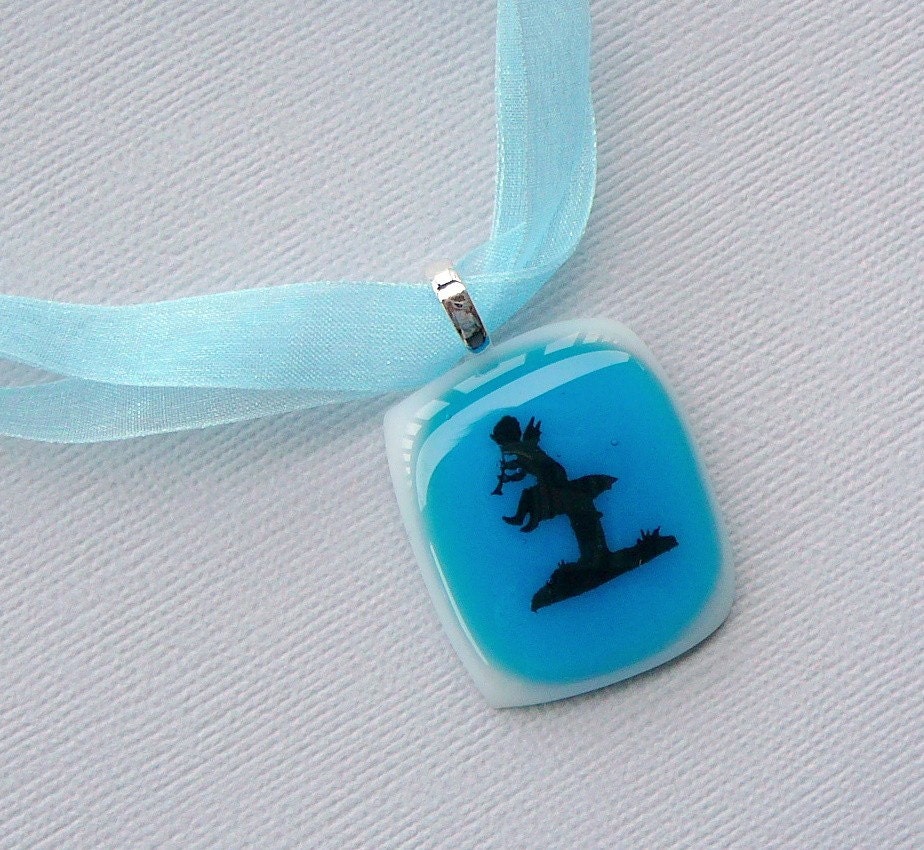 Pied Piper, Bright Blue And White Glass Pendant