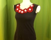SALE, see shop annoucement. Handmade black, white and red flowers top