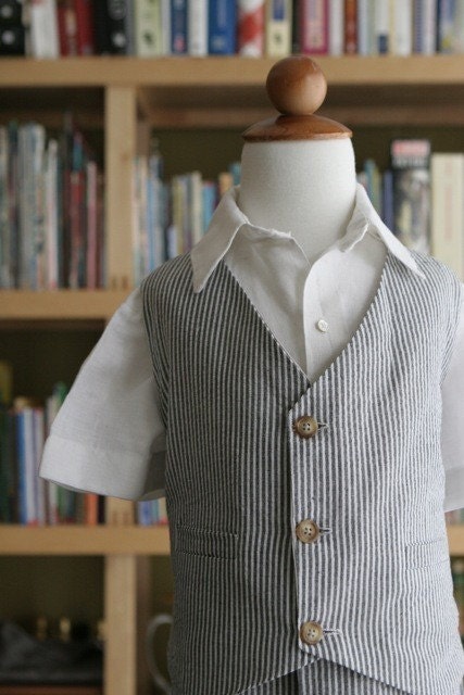 Vest and Pants Seersucker Summer Suit for Ring Bearer