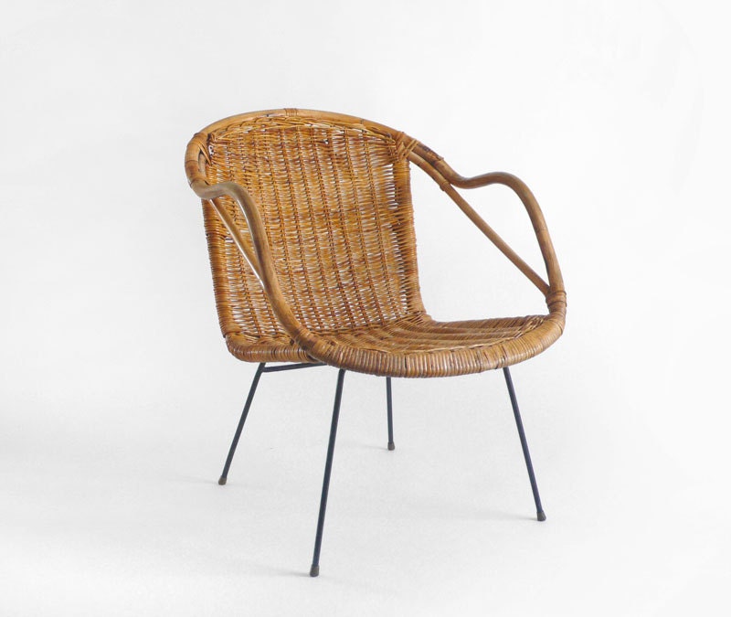 Vintage Mid Century Chair - Lounge, Dining, Modern, Retro, Woven, Wicker
