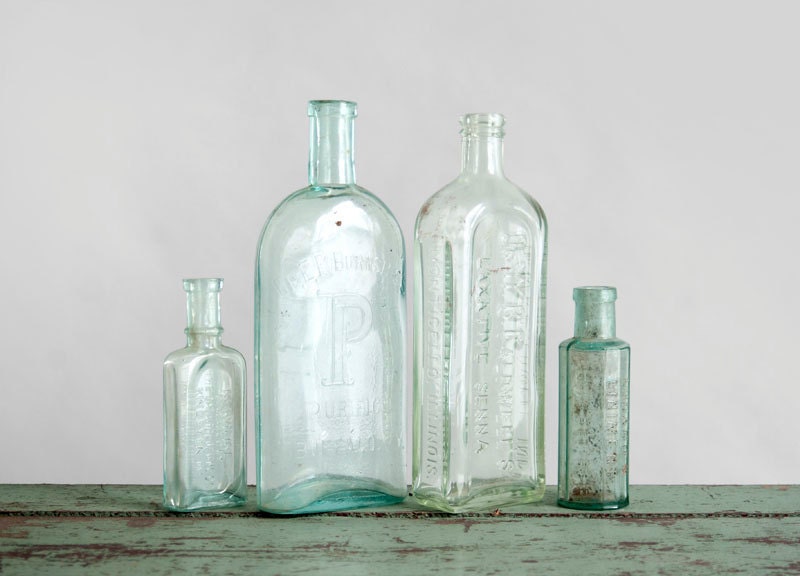 Antique Bottle Collection - Glass, Rustic, Flower Vase, Medicinal