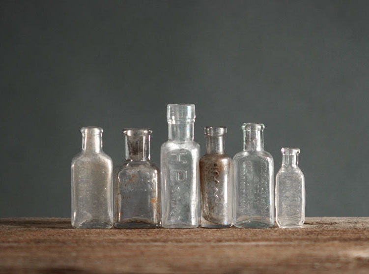 Antique Bottle Collection - Glass, Rustic, Flower Vase, Medicinal