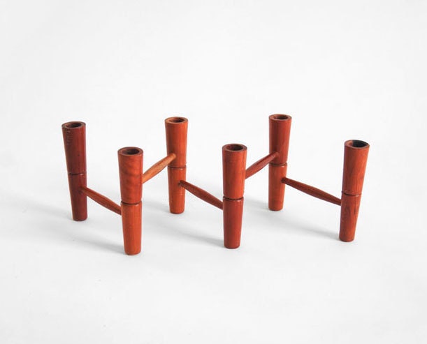 Mid Century Modern Teak Candle Holders - Wood, Retro, Candlesticks