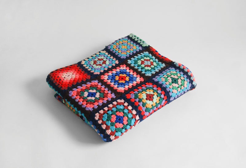Vintage Woven Afghan Blanket - Crochet, Granny Squares, Retro