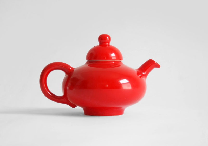 Vintage Red Ceramic Tea Pot - Mid Century, Modern, Retro, Kitchen, 1950's