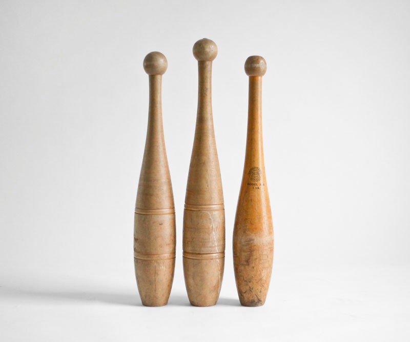 Vintage Juggling Pins - Mid Century, Modern, Wood, Decor