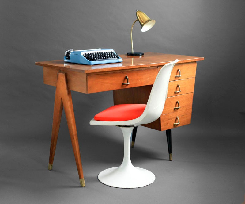 Mid Century Maple Office Desk - Wood, Modern, Eames, Retro