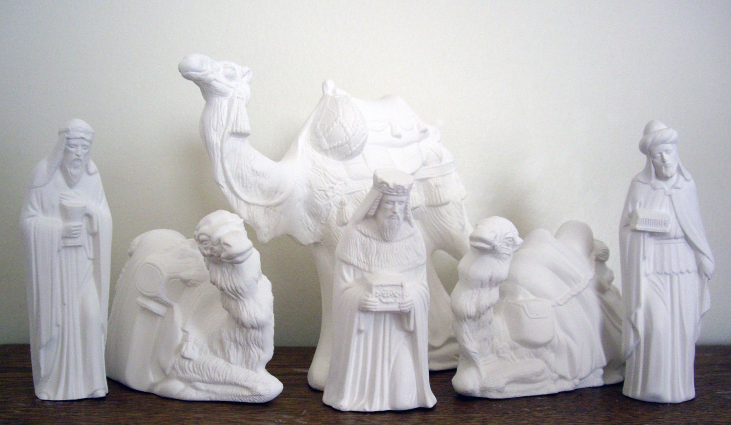 White Porcelain 15 Piece Small Nativity Set - No Glaze -  Holiday Decoration
