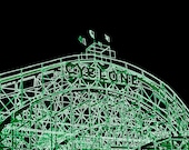 Rollercoaster Photograph - Cyclone Wooden Rollercoaster - Neon Green - Coney Island Brooklyn - 8 x 10 Photograph - Pop Art