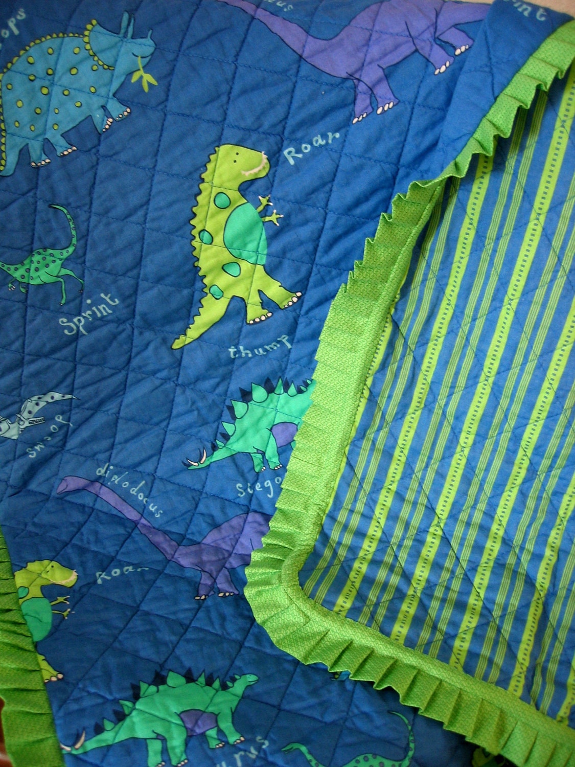 Baby Quilt Dinosaurs Blue and Green Baby Boy
