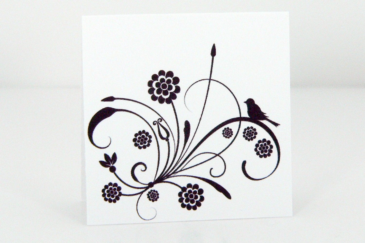 Blank Mini Cards Flourish with Bird with white onion skin envelope MC69