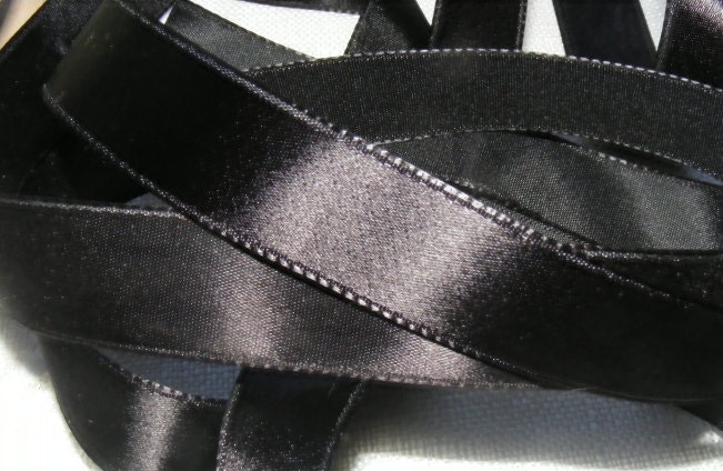 Vintage 1930's-40's French Satin Ribbon 11/16 Inch Gorgeous Jet Black