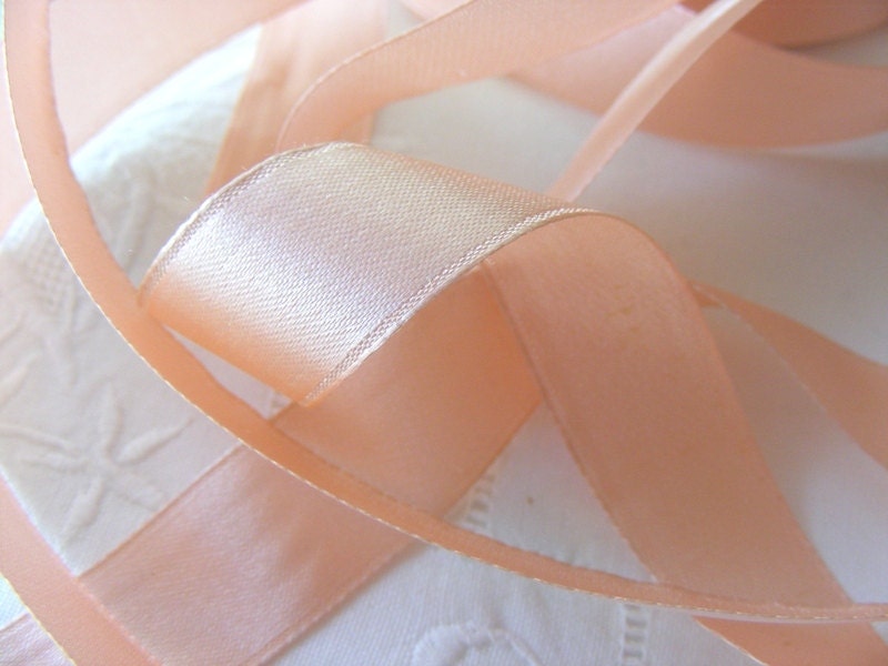 Vintage French Silk Satin Ribbon 1930's -Milliners Stock- 5/8 inch Peachy Pink