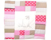 Embroidery Patchwork Quilt - 'Nesting Season' in pink and soft cream