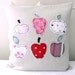 50% OFF SALE - Embroidered Pillow Case - 'Apples' cushion cover in red, pink & linen 16 x16