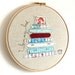 Embroidery Hoop Art - 'I love my bed' Textile Artwork in turquoise & red - 8" hoop