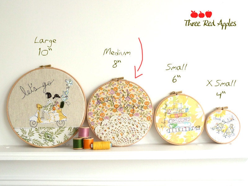 Embroidery Hoop Art - 'Off to see the world' Textile illustration of a French 2CV car in blue & green - 8" hoop