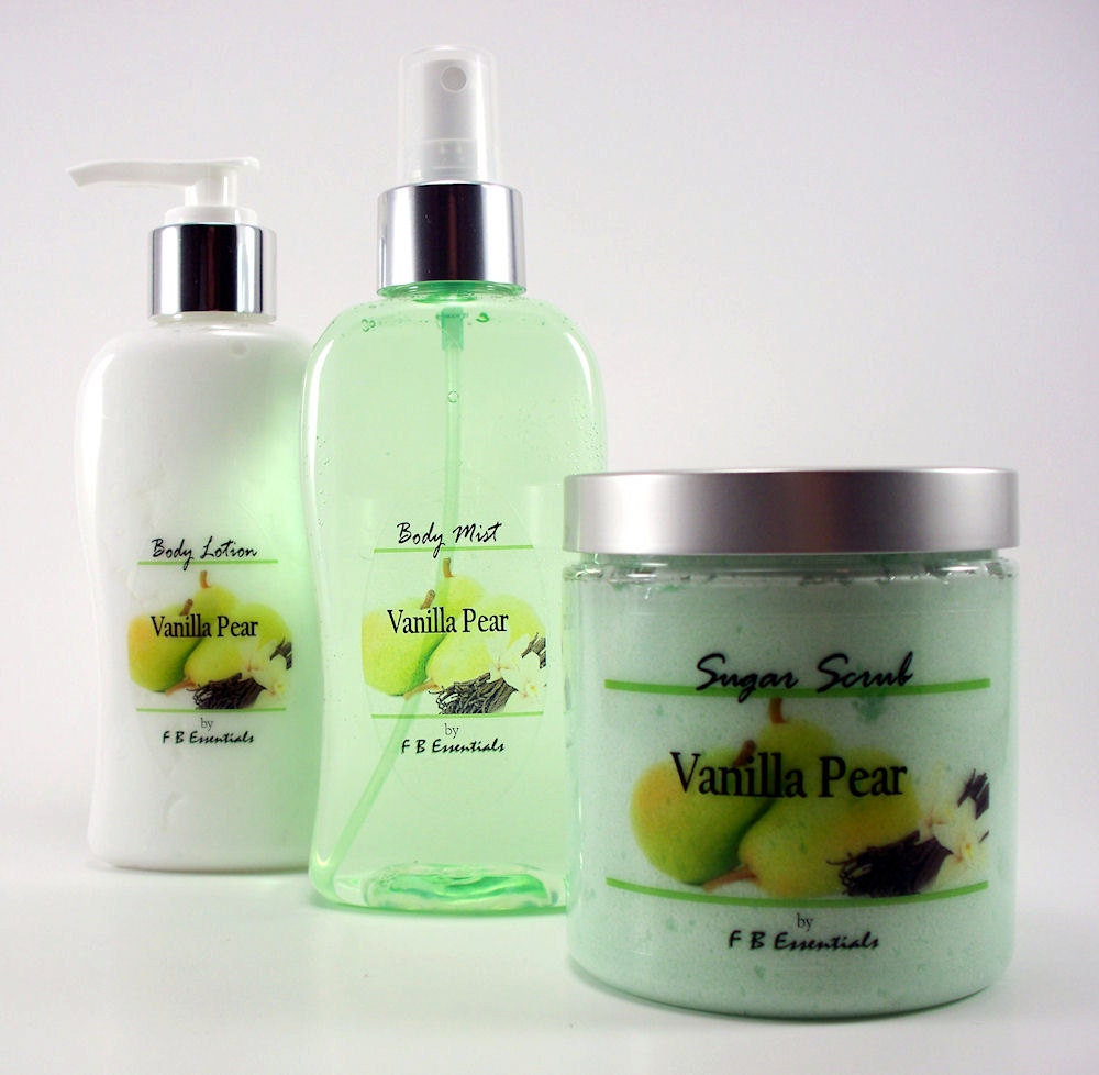 Whipped Sugar Scrub, Body Lotion & Body Mist Spray Perfume BODY TRIO (Vanilla Pear)